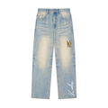ViorAry Sun Fade Raw Hem Denim Jeans