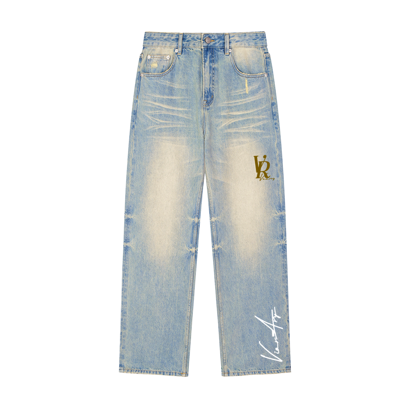 ViorAry Sun Fade Raw Hem Denim Jeans